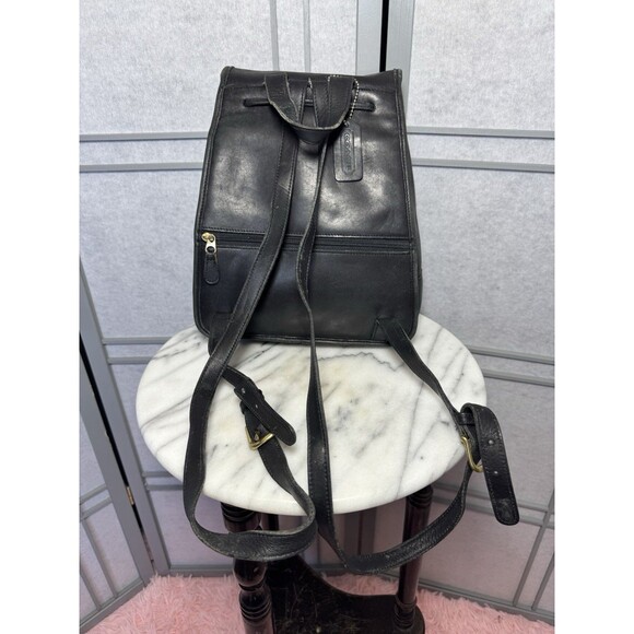 Coach VINTAGE 9791 Black Soft Leather Backpack Daypack Rucksack Drawstring FLAW* - Picture 7 of 14
